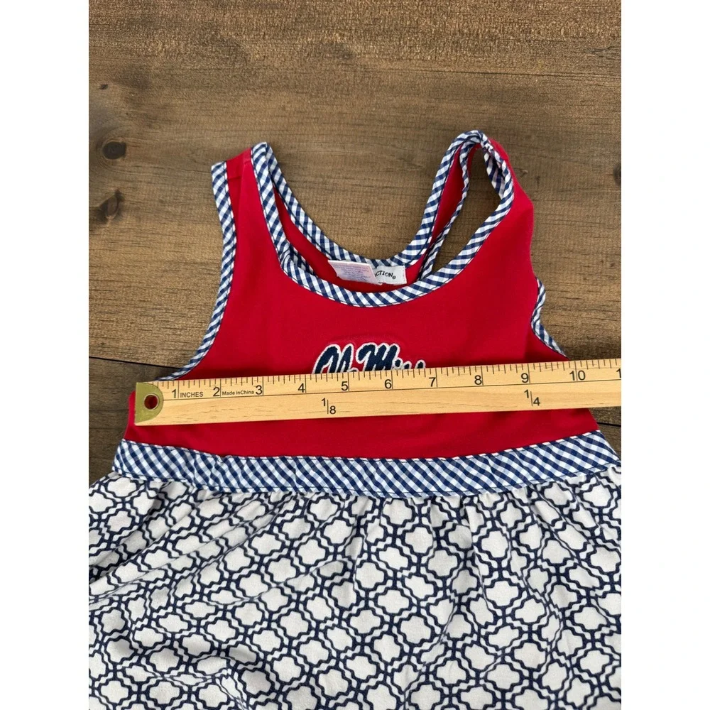 Ole Miss Rebels Girls Knit Ruffled Dress Red Blue Gingham Lattice Size 8
